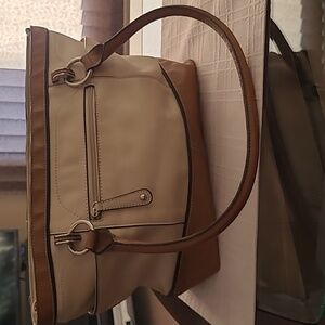 Tignanello Tan and Cream Shoulder Bag